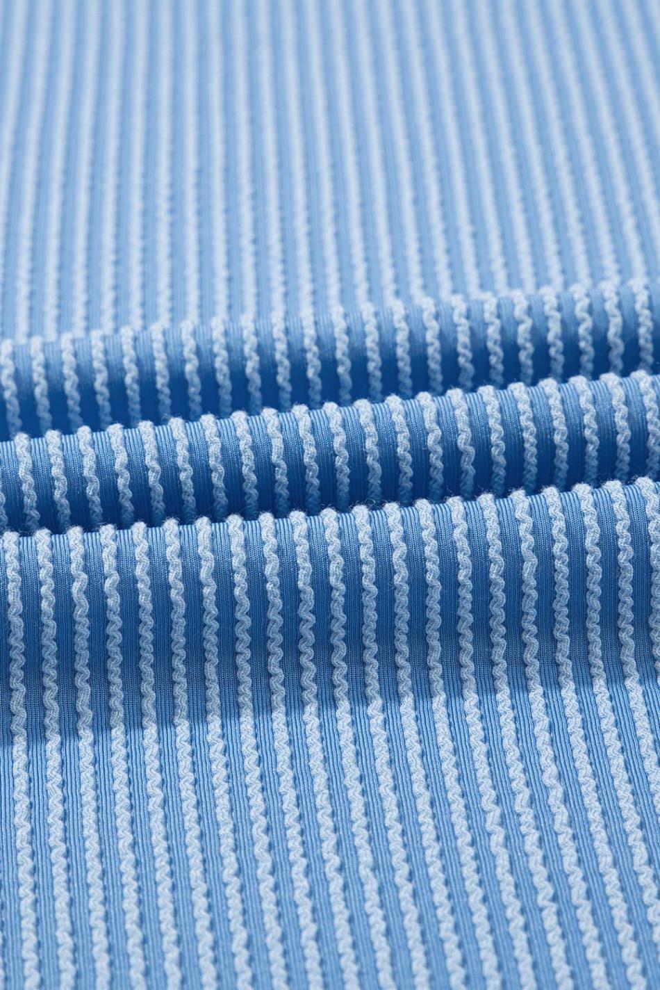 Sky Blue Textured Colorblock Round Neck T Shirt | Women T Shirts