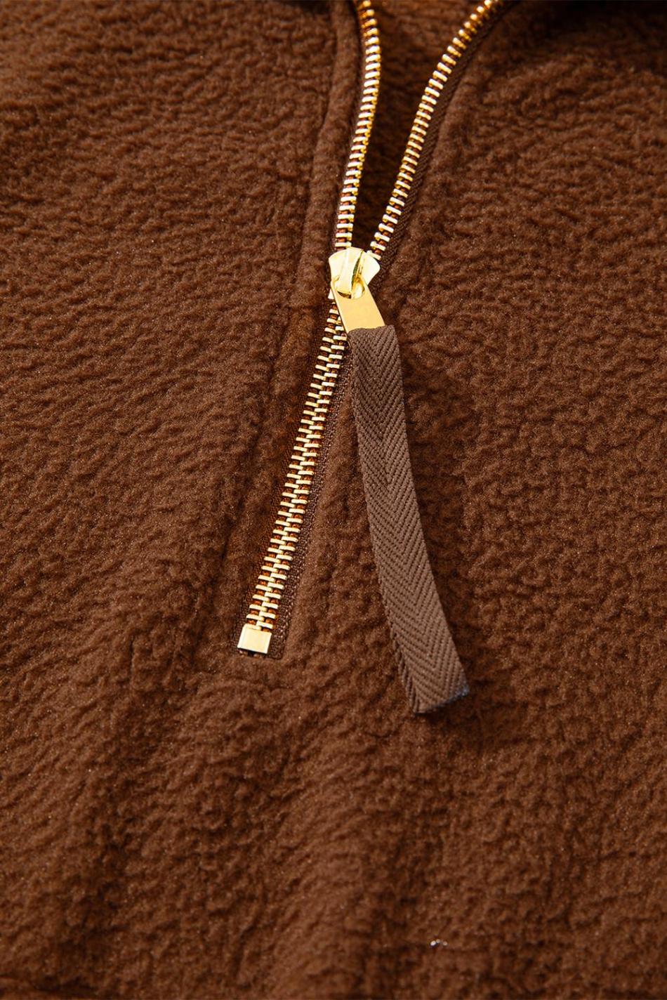 Straw Yellow Quarter Zip Fleece Pullover Sweatshirt | Women Sweatshirts & Hoodies