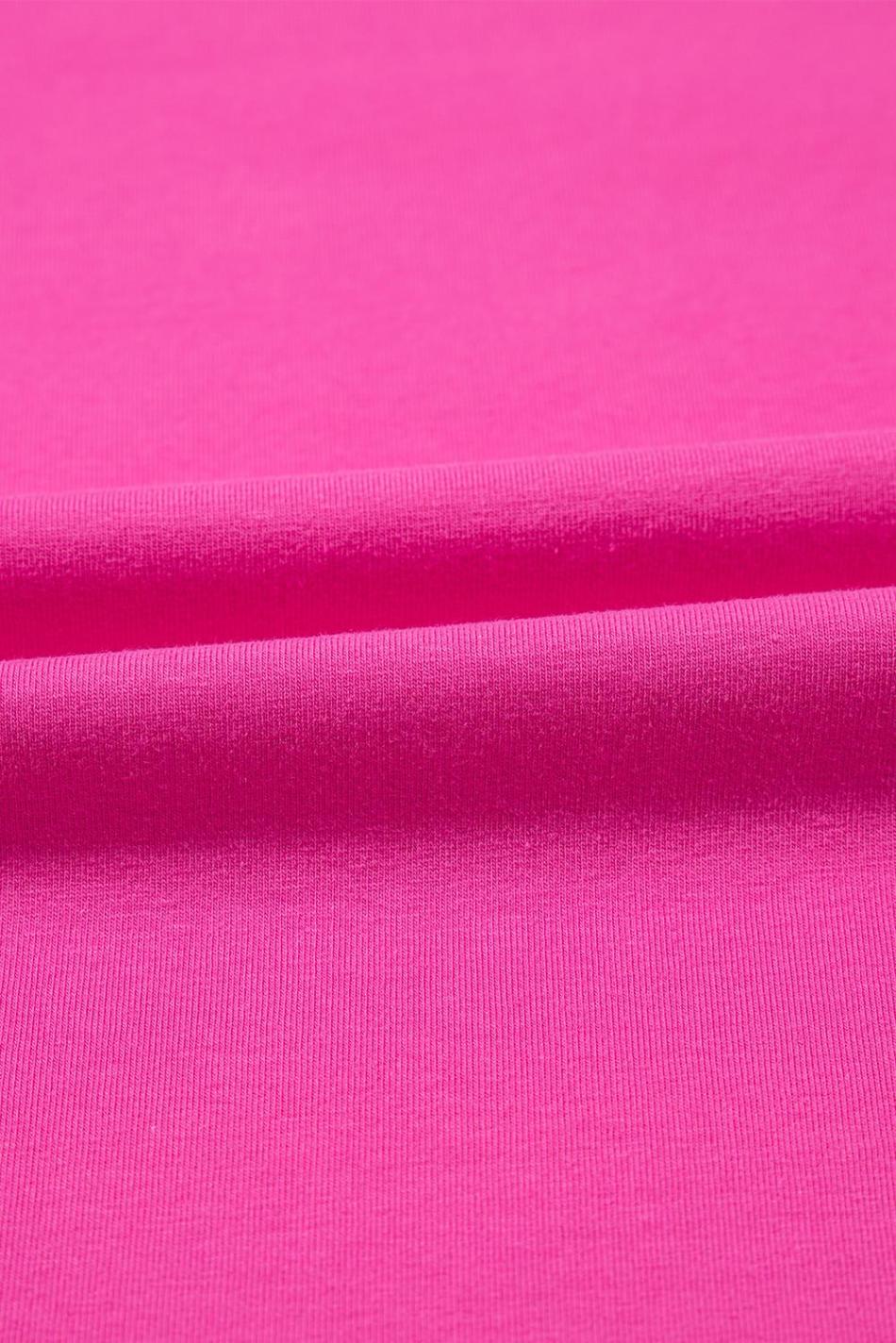 Strawberry Pink Casual Round Neck Bubble Sleeve T-Shirt | Women T Shirts