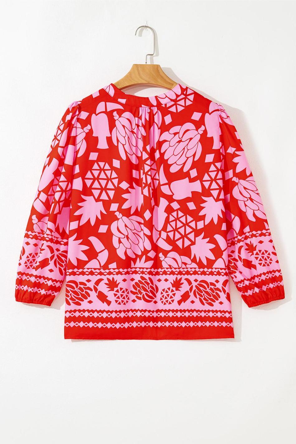 Strawberry Pink Floral Print Tie V Neck Blouse | Women Blouses