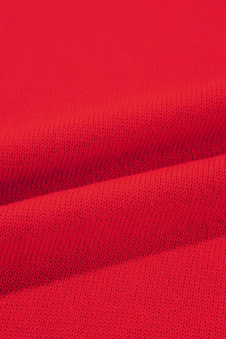 Tomato Red Mix Knitted Patchwork Ruffle Trim Loose T Shirt | Women T Shirts