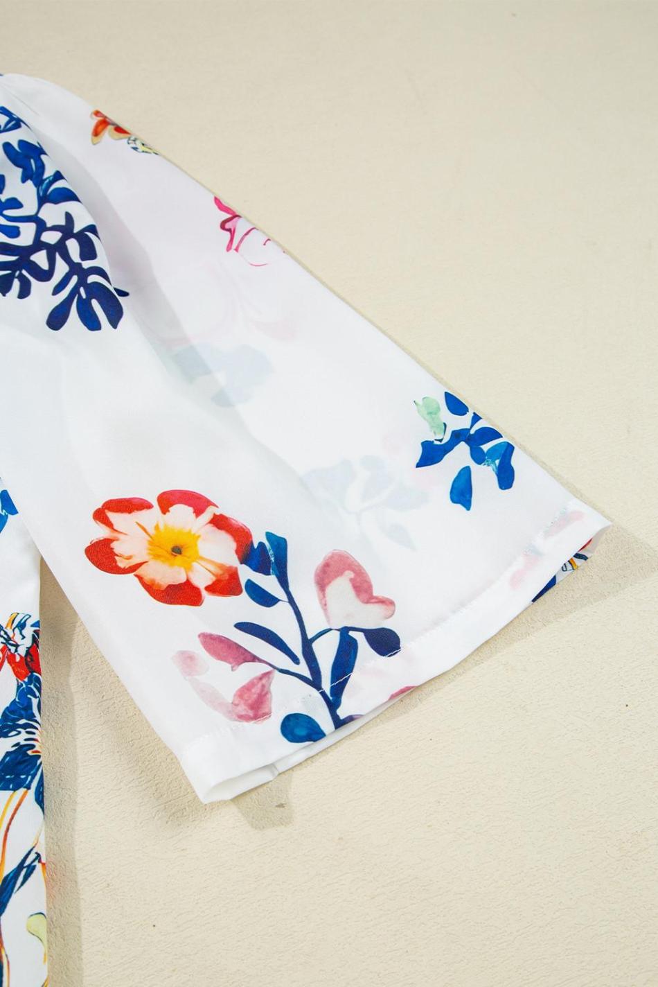 White Boho Floral Fringe Tie V Neck Blouse | Women Blouses