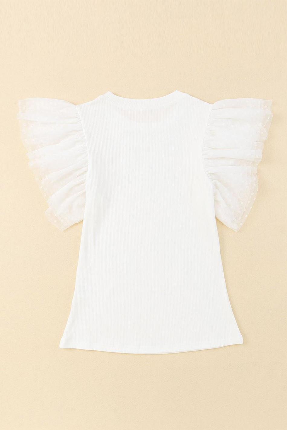 White Dotty Layered Ruffle Casual Ribbed Knit Top | Women Knit Tops