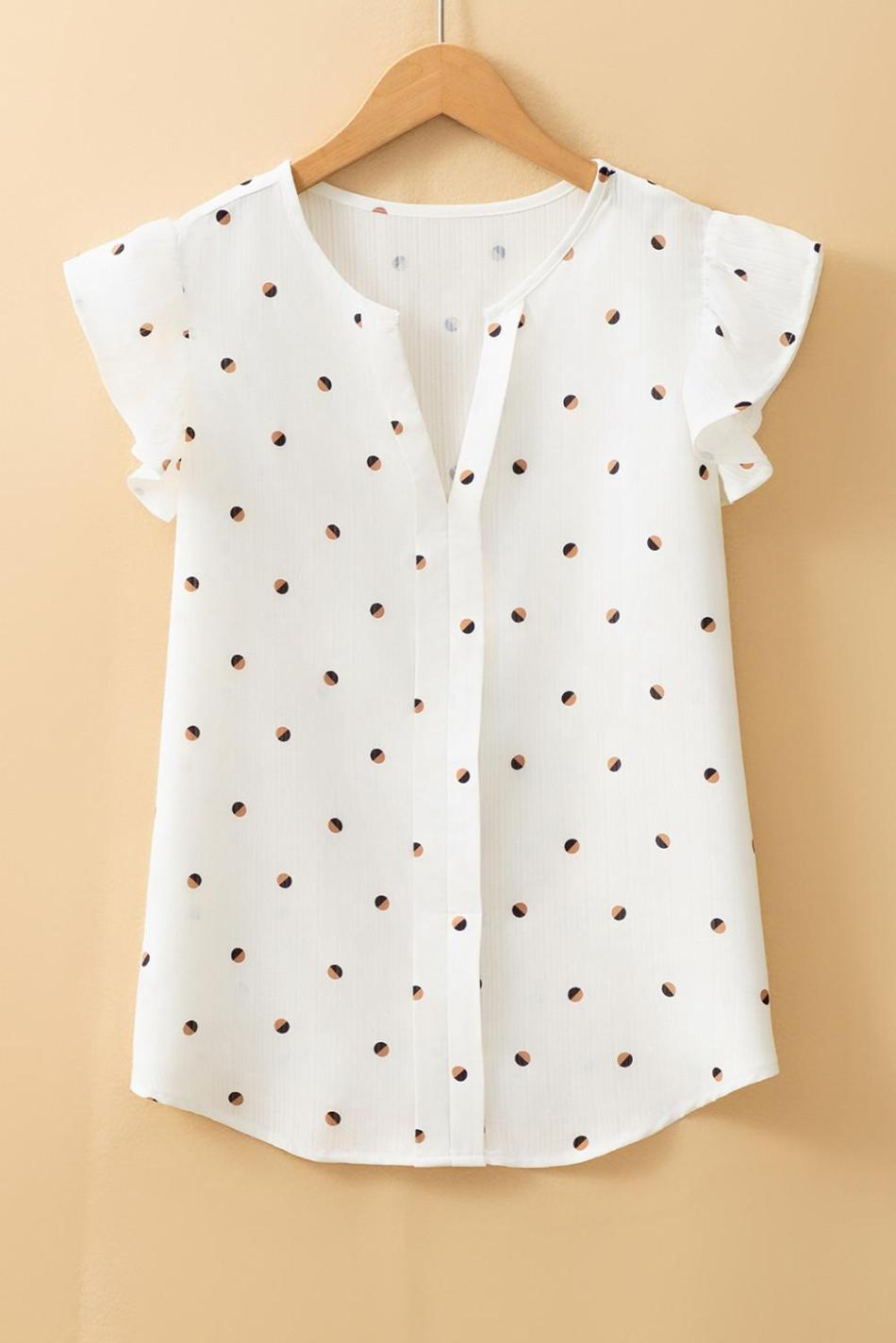 White Polka Dot Print V Neck Sleeveless Shirt | Women Sleeveless Tops