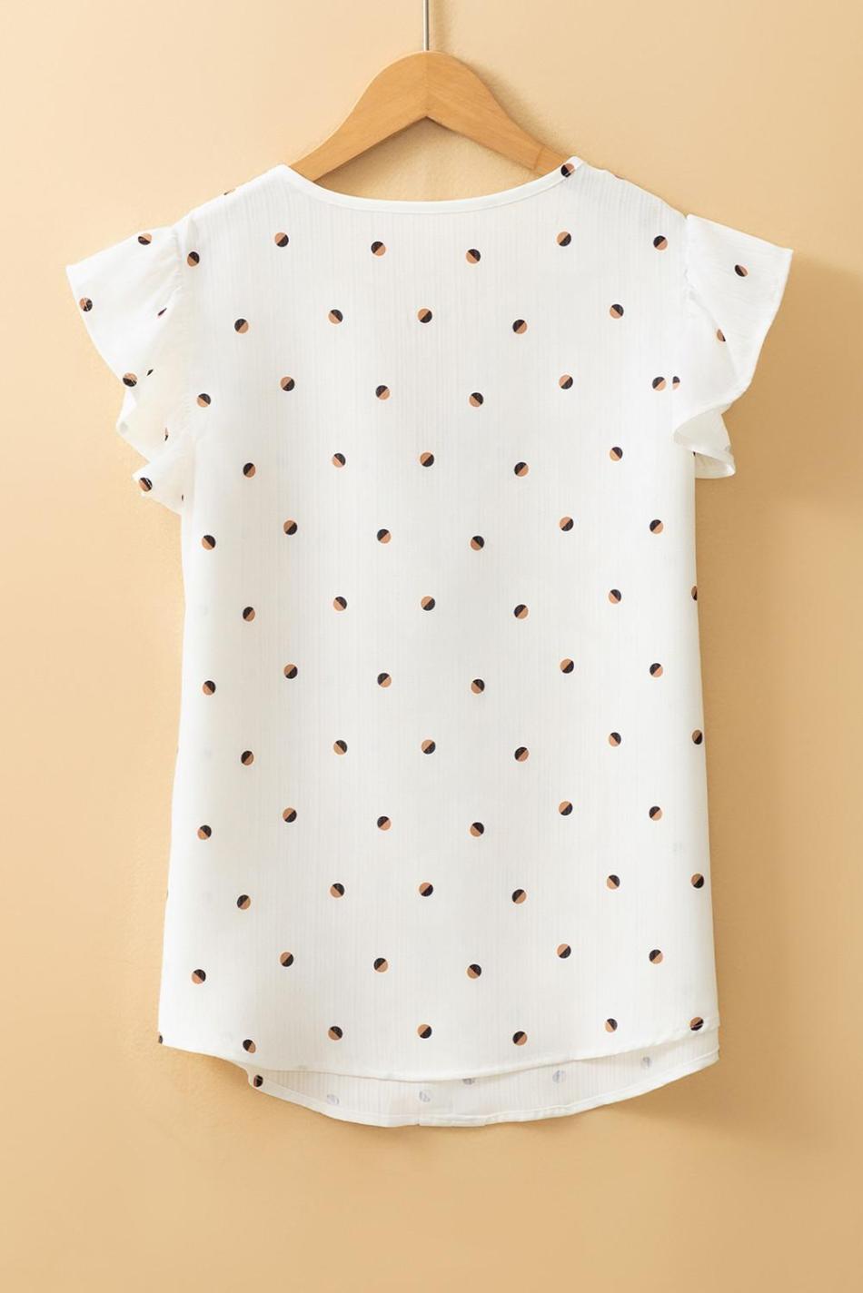 White Polka Dot Print V Neck Sleeveless Shirt | Women Sleeveless Tops
