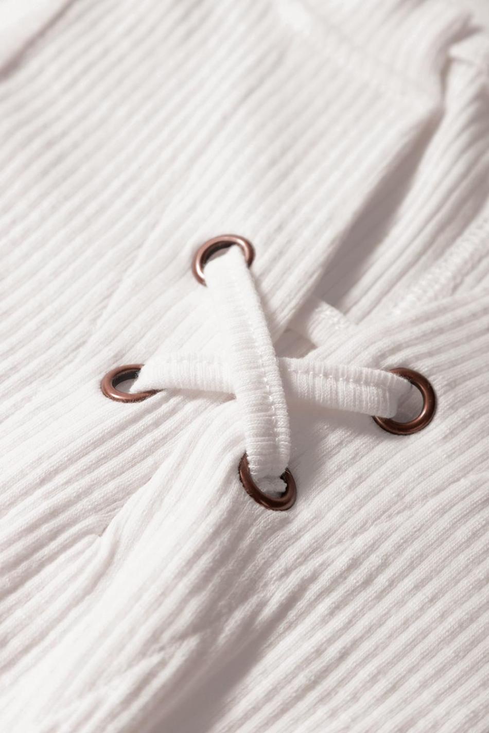 White Ribbed Texture Lace Patchwork Short Sleeve Top | Women T Shirts