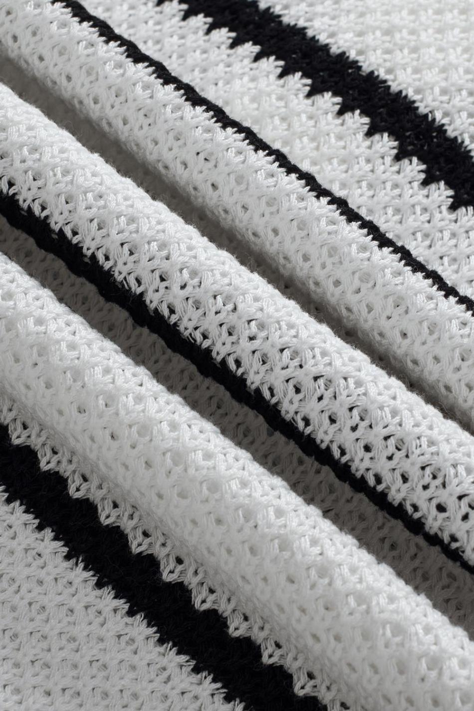 White Stripe Drop Shoulder Bracelet Sleeve Henley Knit Tee | Women Knit Tops