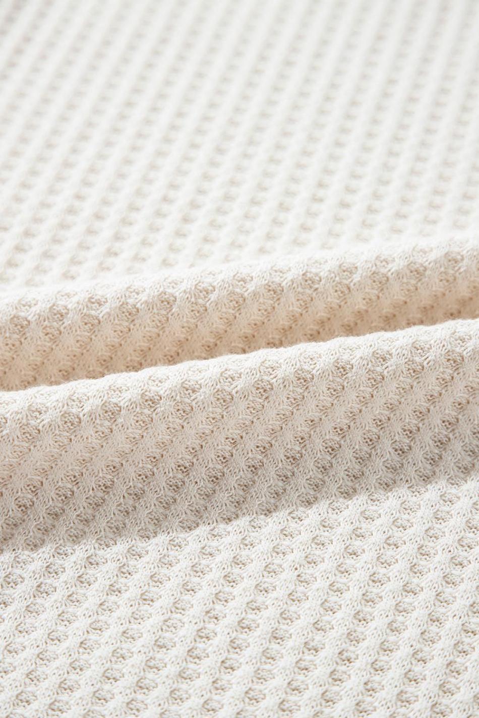 White Waffle Knit Exposed Seam Round Neck Oversized Top | Women Long Sleeve Tops