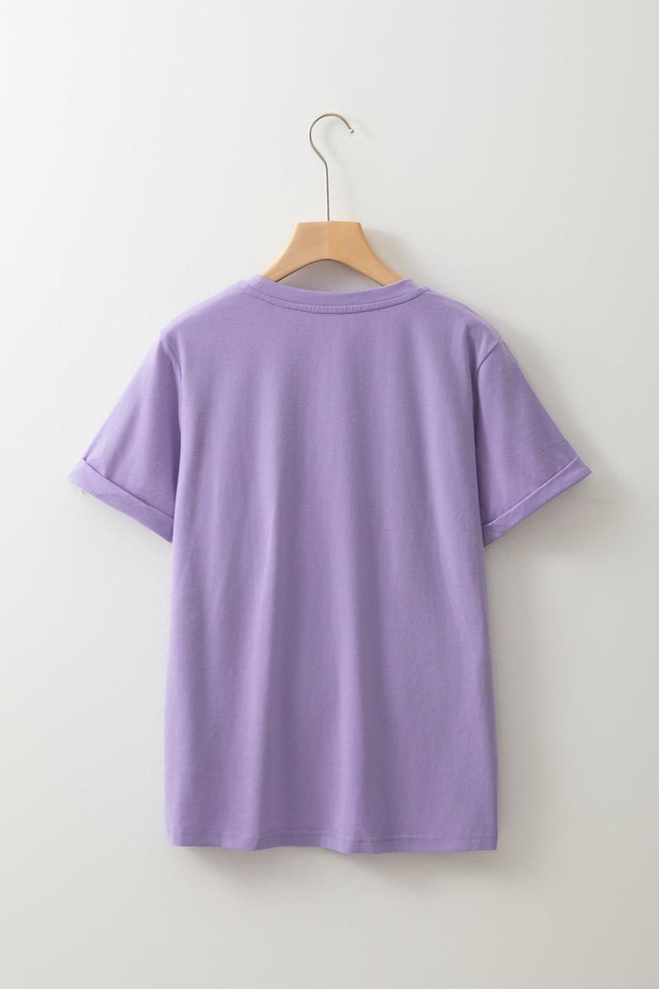 Wisteria Solid Color Basic Crew Neck Plain Tee | Women T Shirts