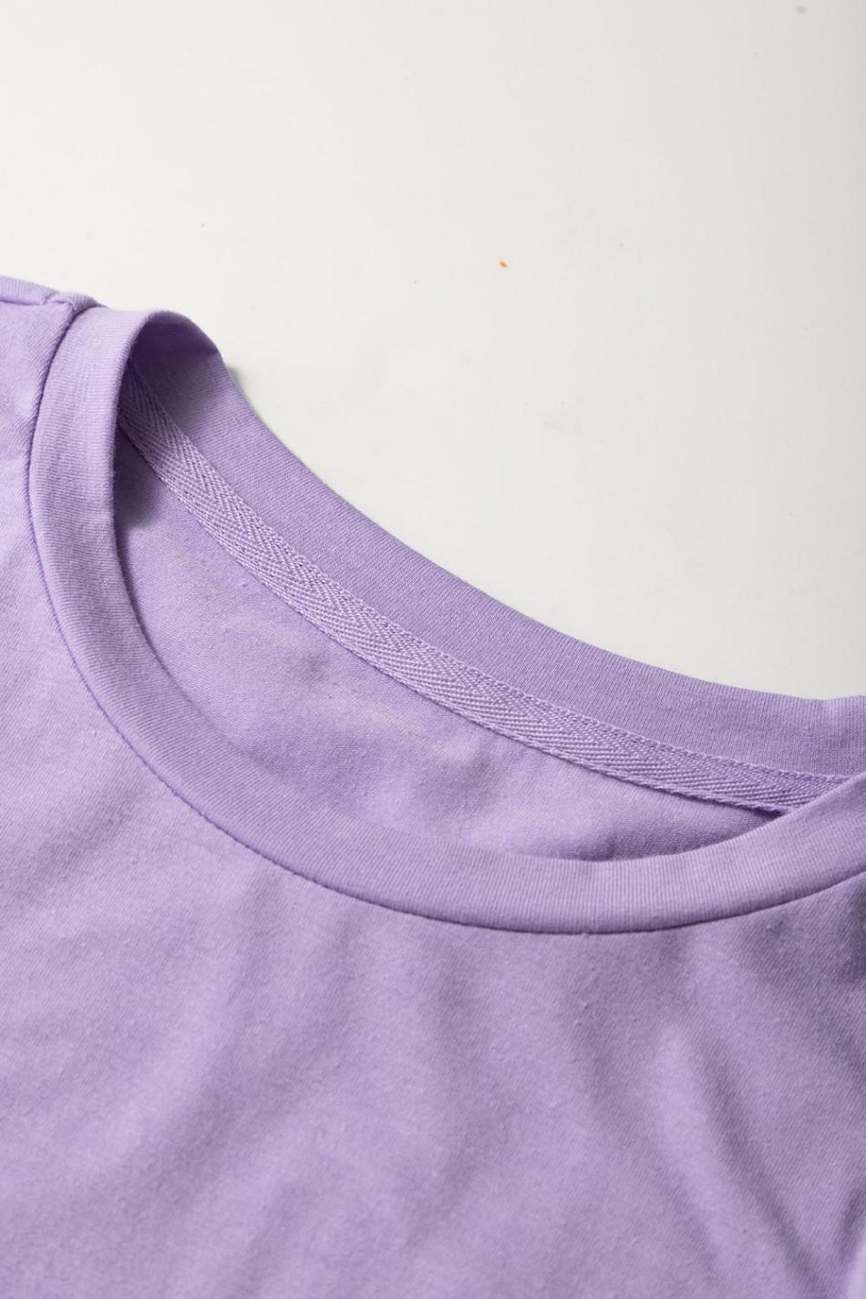 Wisteria Solid Color Basic Crew Neck Plain Tee | Women T Shirts