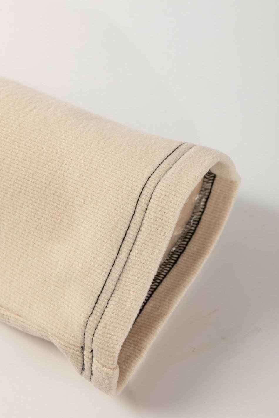 Beige Waffle Patchwork Stitch Detail Long Sleeve Henley Top | Women Long Sleeve Tops