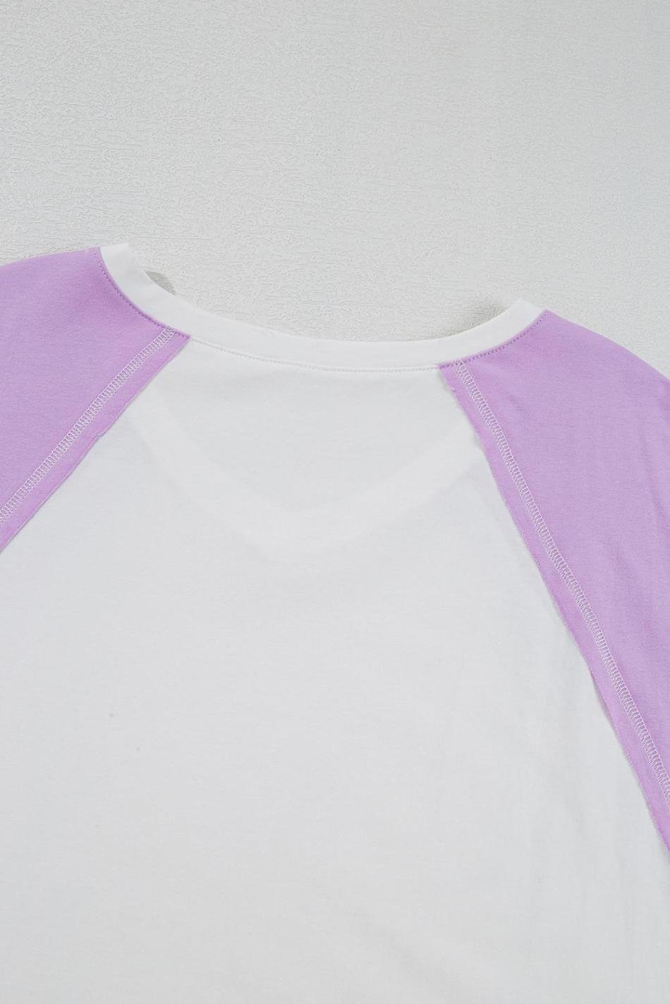Beige Colorblock Patchwork V Neck Exposed Seam High Low T Shirt | Women T Shirts